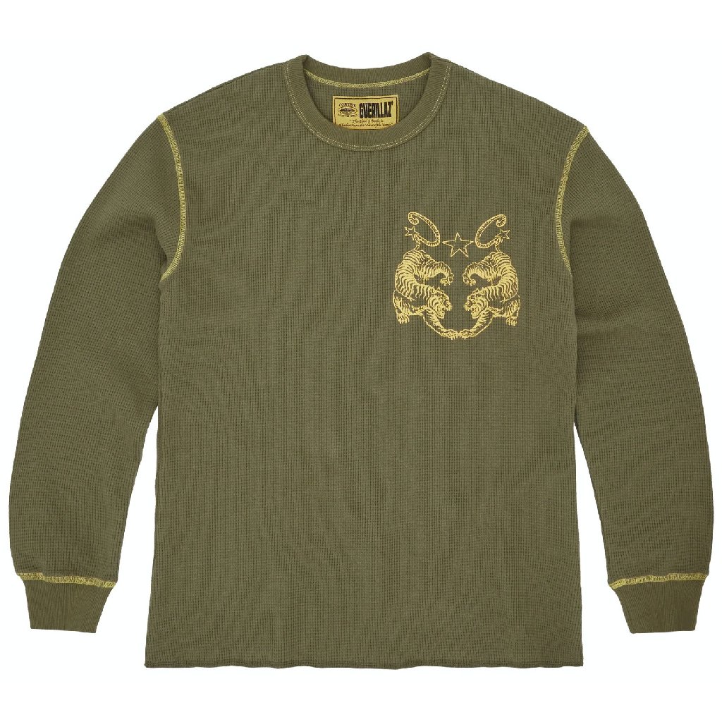 Corteiz Tiger Contrast Waffle Longsleeve Sweatshirt in Khaki Corteiz Tiger Contrast Waffle Longsleeve Sweatshirt in Khaki