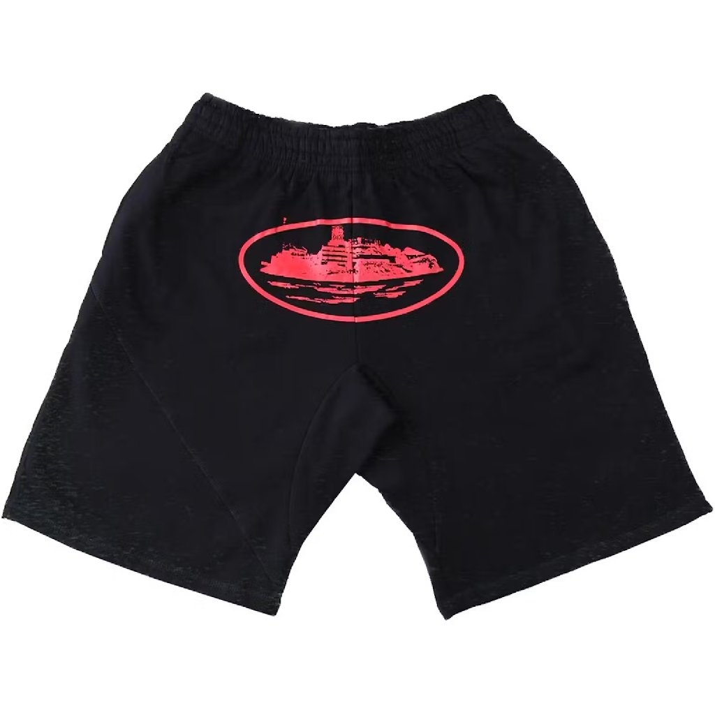 Corteiz Alcatraz Shorts in Black/Red Corteiz Alcatraz Shorts in Black/Red