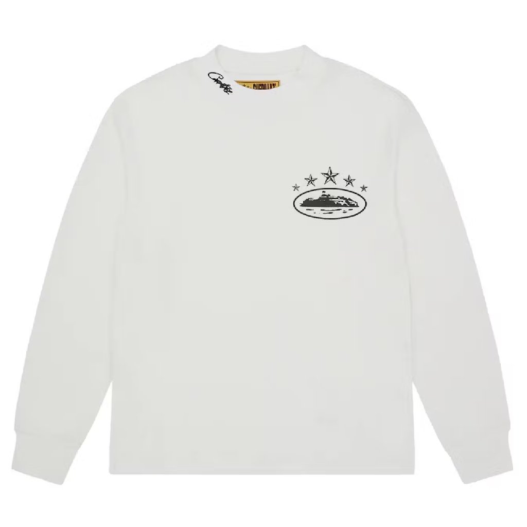 Corteiz 5 Starz Alcatraz Waffle Longsleeve Sweatshirt in White Corteiz 5 Starz Alcatraz Waffle Longsleeve Sweatshirt in White