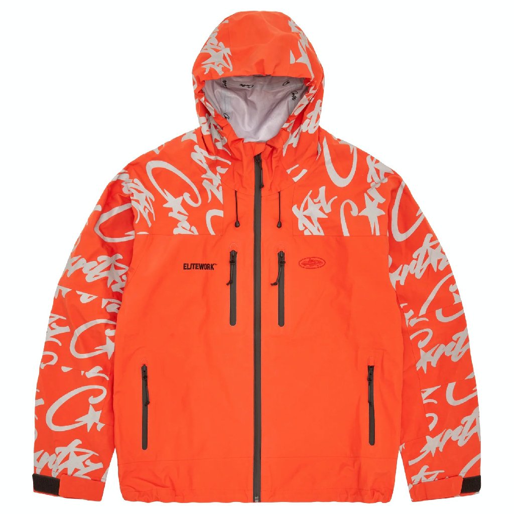 Corteiz Elitework Waterproof Shell Jacket in Orange Corteiz Elitework Waterproof Shell Jacket in Orange